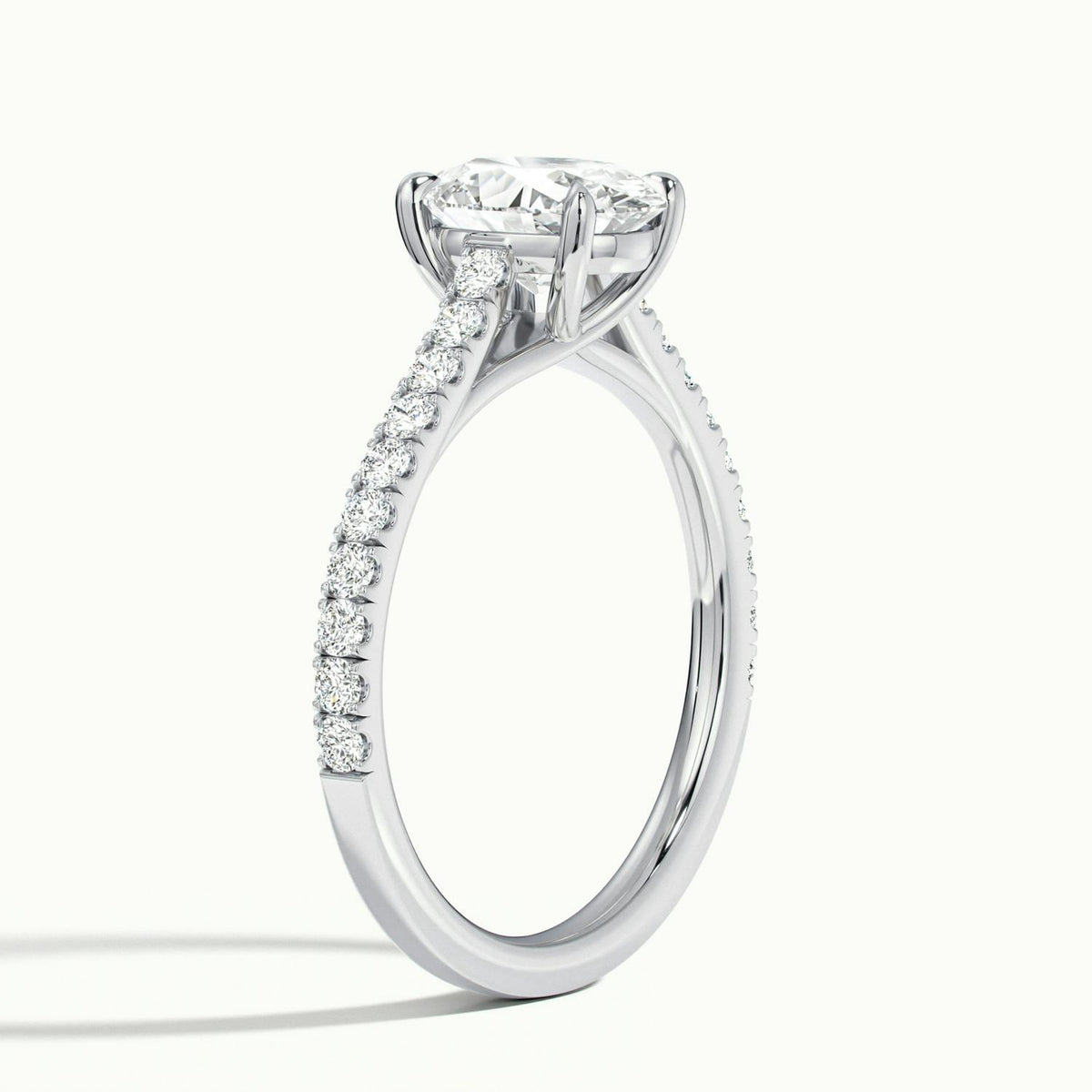 Talia Scallop 2 Carat Oval Lab Grown Diamond Solitaire Engagement Ring in 18K White Gold - view 4
