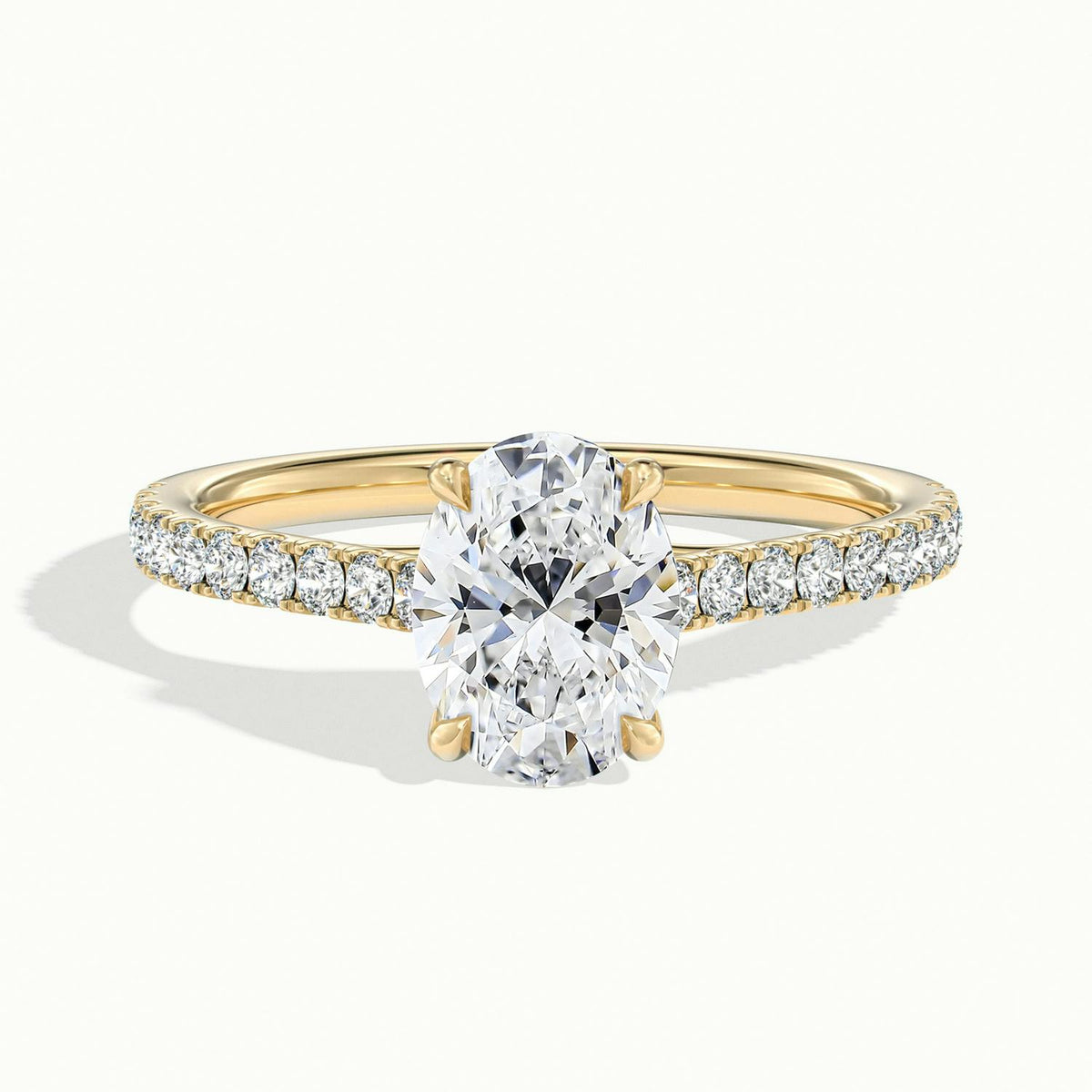 Talia Scallop 3 Carat Oval Lab Grown Diamond Solitaire Engagement Ring in 18K Yellow Gold - view 1