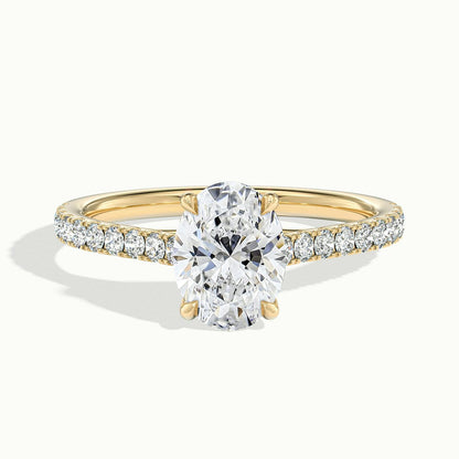Talia Scallop 3 Carat Oval Lab Grown Diamond Solitaire Engagement Ring in 18K Yellow Gold - view 1
