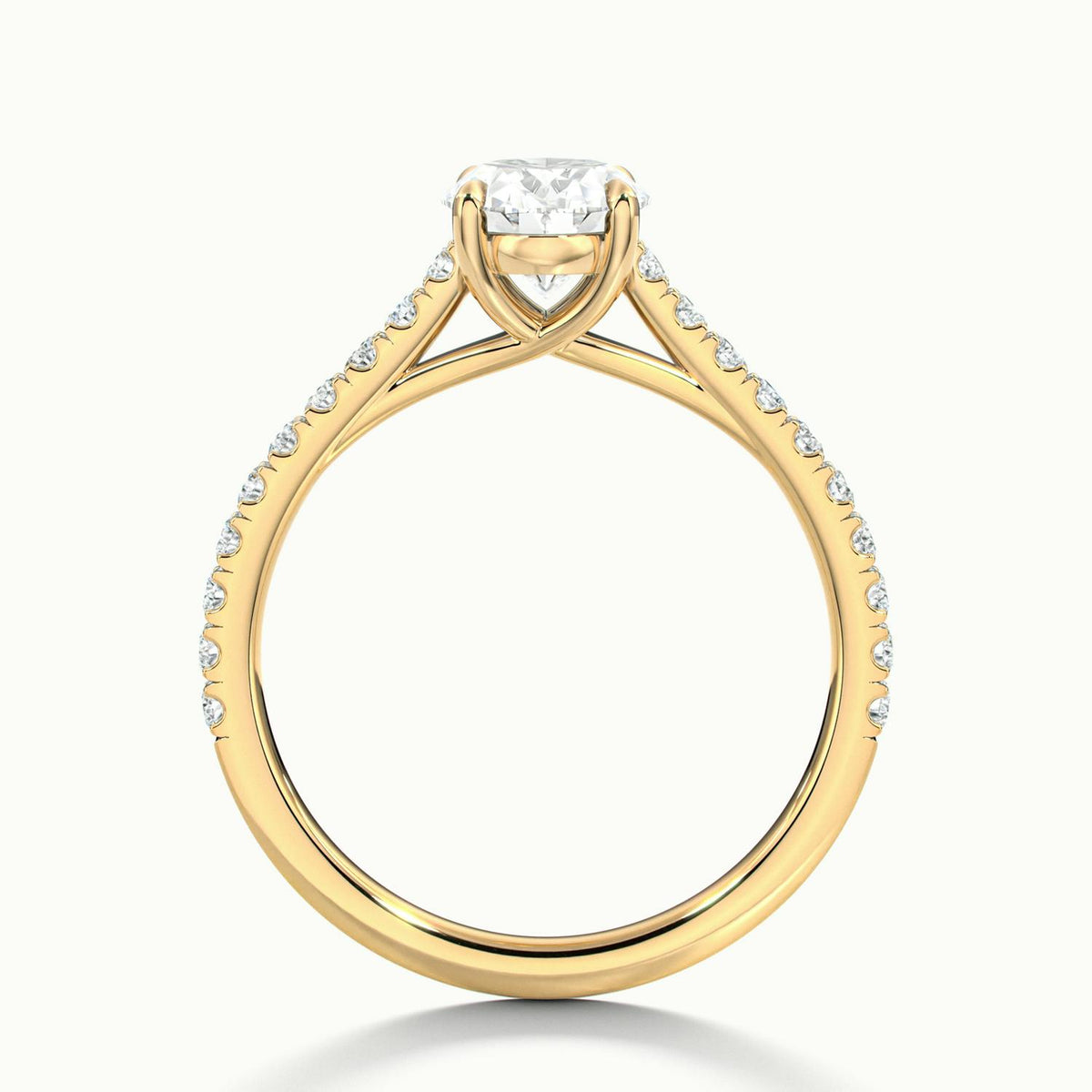 Talia Scallop 3 Carat Oval Lab Grown Diamond Solitaire Engagement Ring in 18K Yellow Gold - view 3