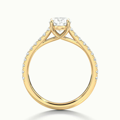 Talia Scallop 3 Carat Oval Lab Grown Diamond Solitaire Engagement Ring in 18K Yellow Gold - view 3