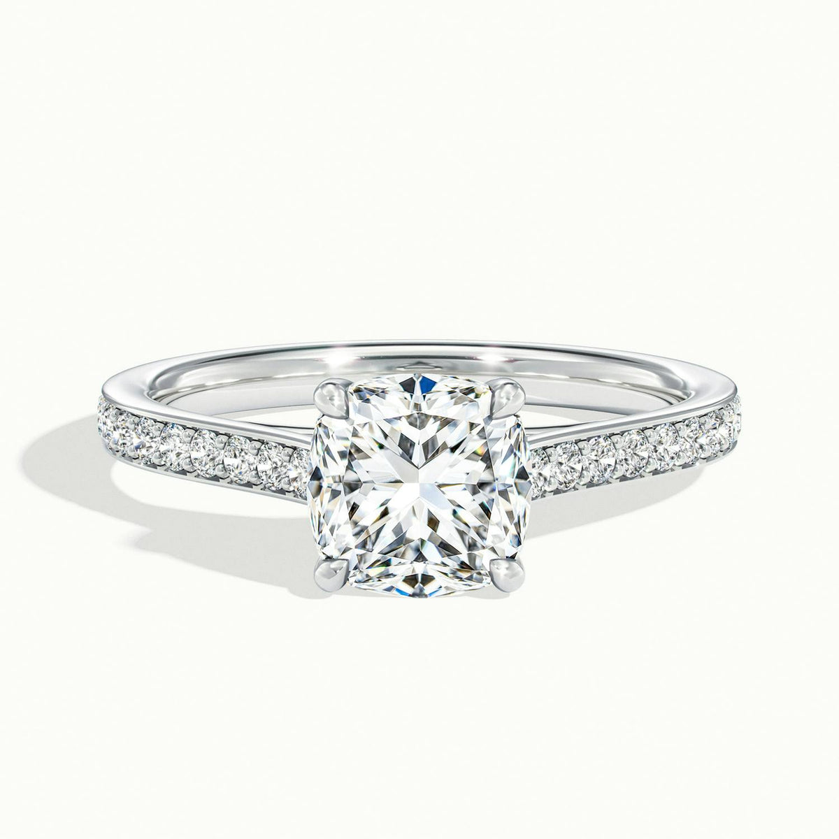 Talia Pavé 1 Carat Cushion Lab Grown Diamond Side Stone Engagement Ring in 925 Silver - view 1