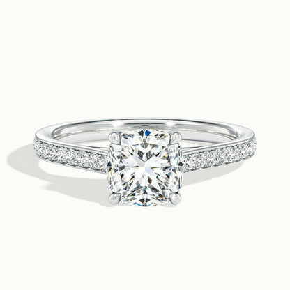 Talia Pavé 1 Carat Cushion Lab Grown Diamond Side Stone Engagement Ring in 925 Silver - view 1