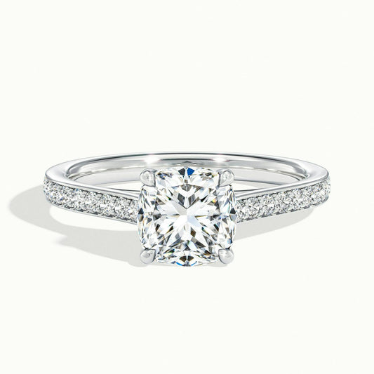 Talia Pavé 5 Carat Cushion Lab Grown Diamond Side Stone Engagement Ring in 18K White Gold - view 1