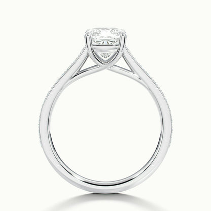 Talia Pavé 1 Carat Cushion Lab Grown Diamond Side Stone Engagement Ring in 925 Silver - view 3