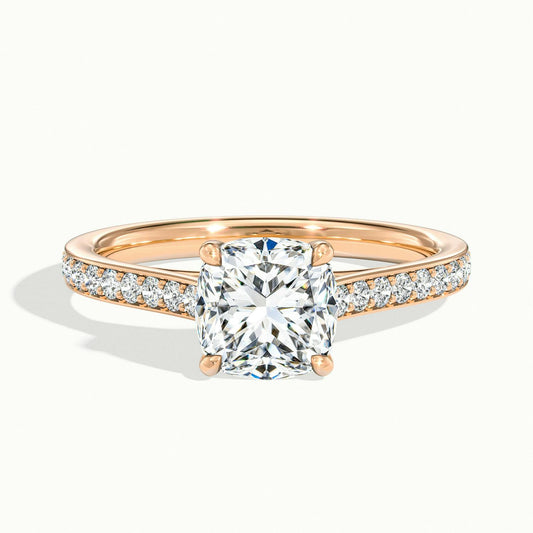 Talia Pavé 5 Carat Cushion Lab Grown Diamond Side Stone Engagement Ring in 10K Rose Gold - view 1