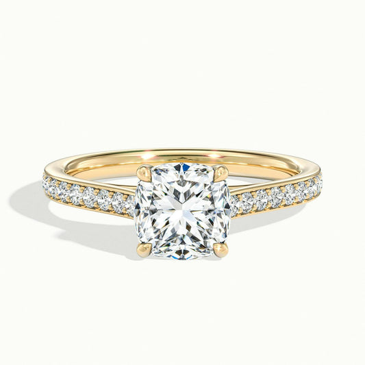 Talia Pavé 2.5 Carat Cushion Lab Grown Diamond Side Stone Engagement Ring in 18K Yellow Gold - view 1