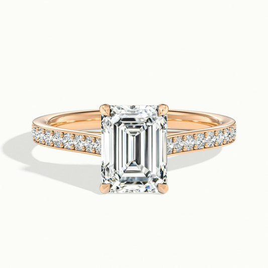 Talia Pavé 4 Carat Emerald Lab Grown Diamond Side Stone Engagement Ring in 10K Rose Gold - view 1