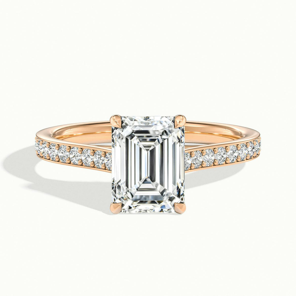 Talia Pavé 2 Carat Emerald Lab Grown Diamond Side Stone Engagement Ring in 14K Rose Gold - view 1