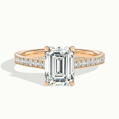 Talia Pavé 2 Carat Emerald Lab Grown Diamond Side Stone Engagement Ring in 14K Rose Gold - view 1