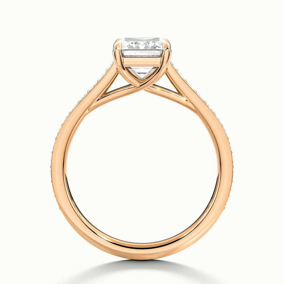 Talia Pavé 2 Carat Emerald Lab Grown Diamond Side Stone Engagement Ring in 14K Rose Gold - view 3