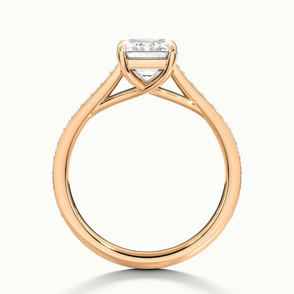 Talia Pavé 2 Carat Emerald Lab Grown Diamond Side Stone Engagement Ring in 14K Rose Gold - view 3