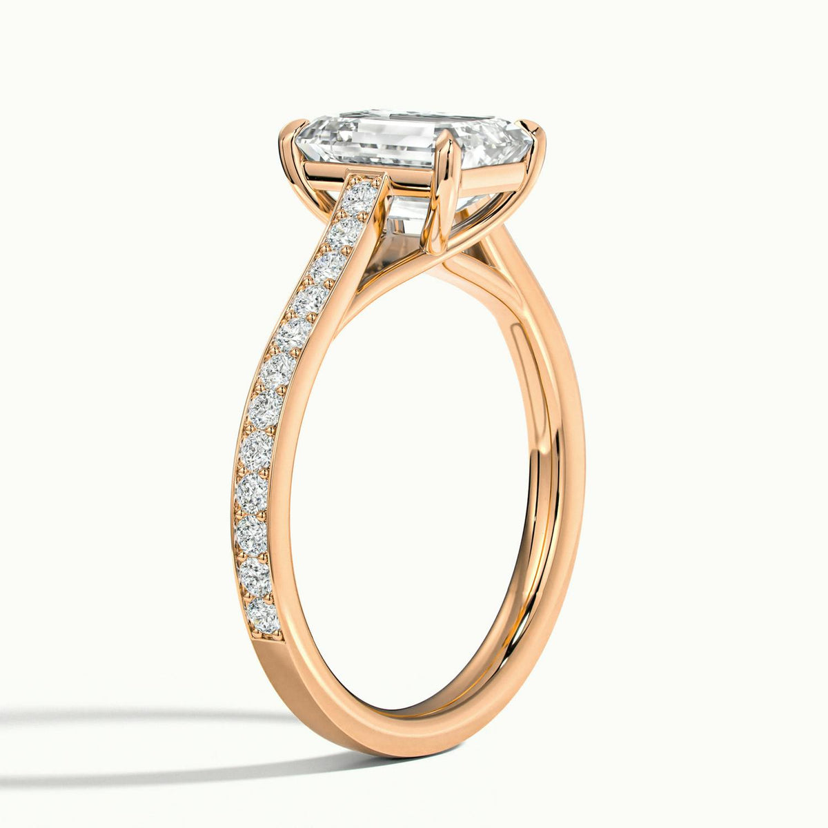 Talia Pavé 2 Carat Emerald Lab Grown Diamond Side Stone Engagement Ring in 14K Rose Gold - view 4