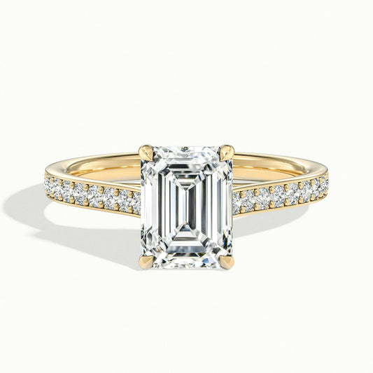 Talia Pavé 4.5 Carat Emerald Lab Grown Diamond Side Stone Engagement Ring in 14K Yellow Gold - view 1