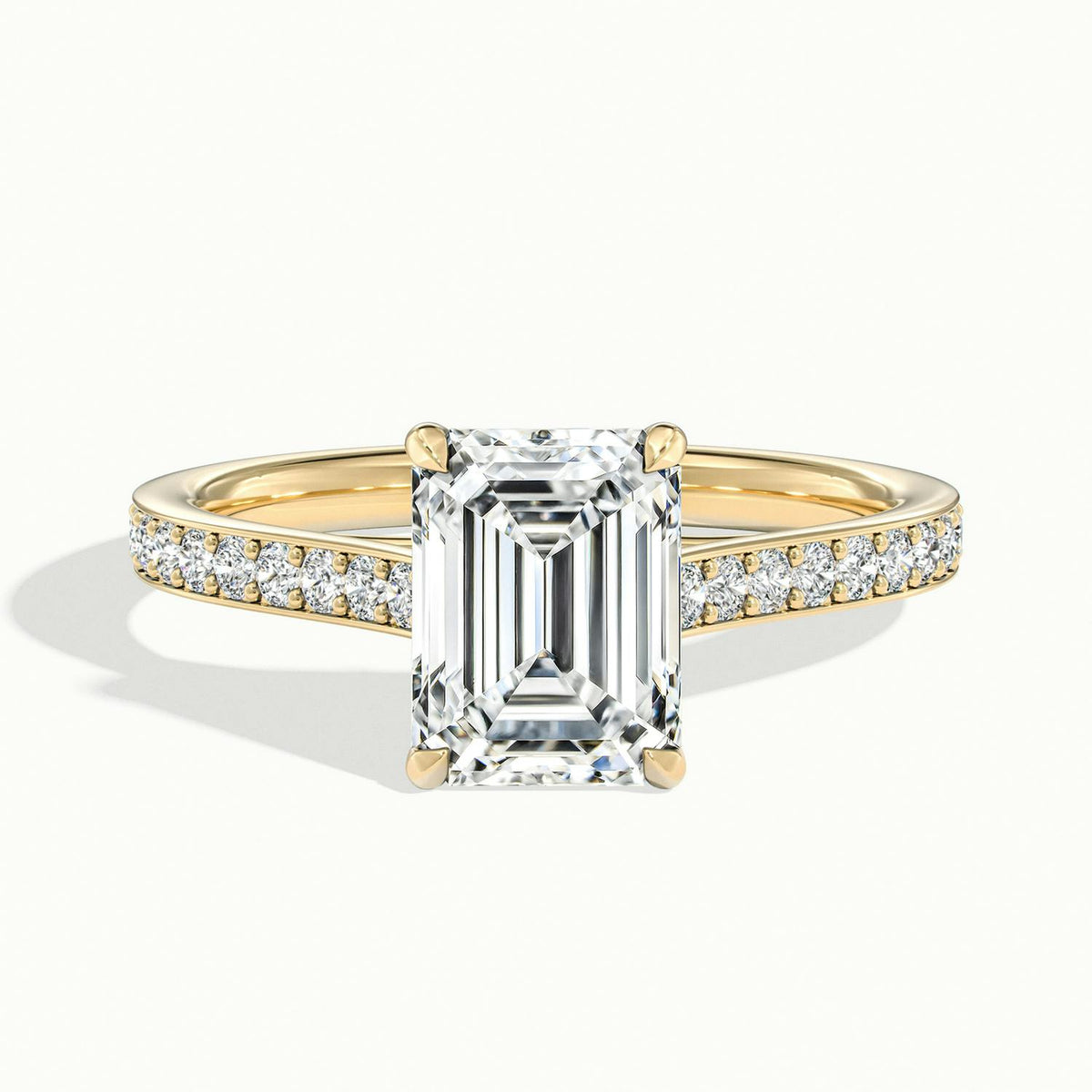 Talia Pavé 3 Carat Emerald Lab Grown Diamond Side Stone Engagement Ring in 18K Yellow Gold - view 1