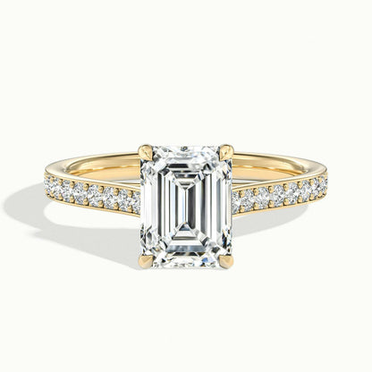 Talia Pavé 3 Carat Emerald Lab Grown Diamond Side Stone Engagement Ring in 18K Yellow Gold - view 1