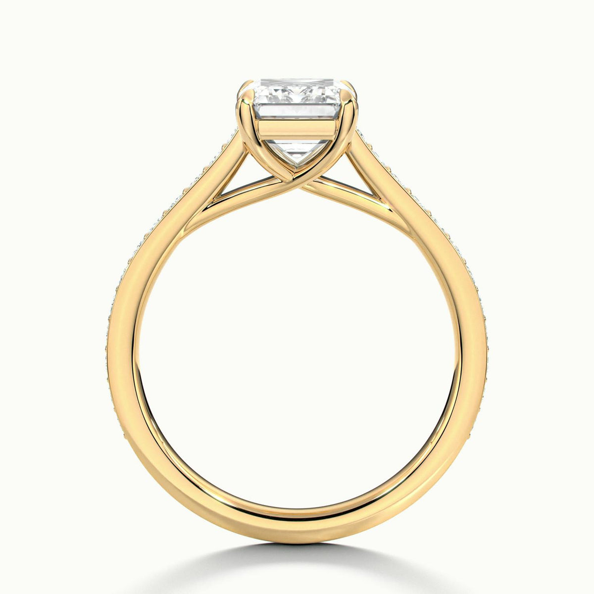 Talia Pavé 3 Carat Emerald Lab Grown Diamond Side Stone Engagement Ring in 18K Yellow Gold - view 3