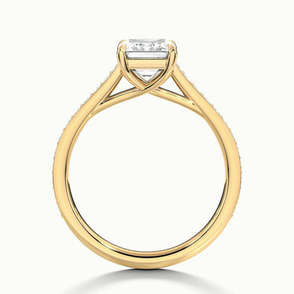 Talia Pavé 3 Carat Emerald Lab Grown Diamond Side Stone Engagement Ring in 18K Yellow Gold - view 3