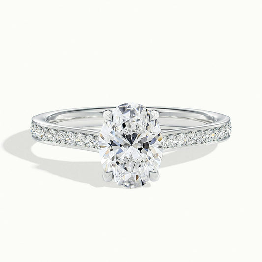 Talia Pavé 3 Carat Oval Lab Grown Diamond Side Stone Engagement Ring in 14K White Gold - view 1