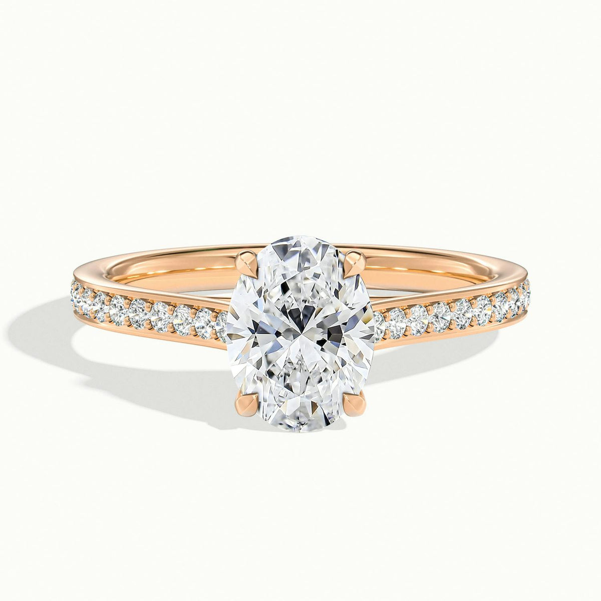 Talia Pavé 2.5 Carat Oval Lab Grown Diamond Side Stone Engagement Ring in 18K Rose Gold - view 1
