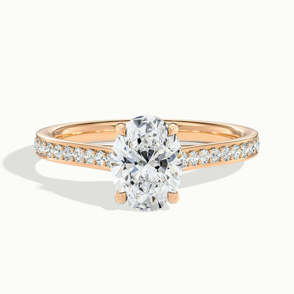 Talia Pavé 2.5 Carat Oval Lab Grown Diamond Side Stone Engagement Ring in 18K Rose Gold - view 1