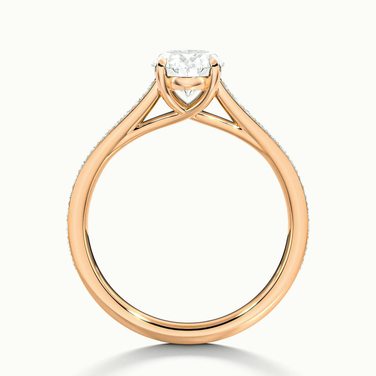 Talia Pavé 2.5 Carat Oval Lab Grown Diamond Side Stone Engagement Ring in 18K Rose Gold - view 3