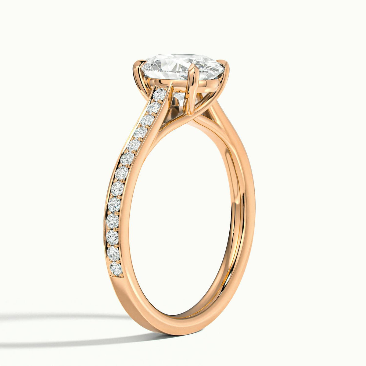 Talia Pavé 3 Carat Oval Lab Grown Diamond Side Stone Engagement Ring in 10K Rose Gold - view 4