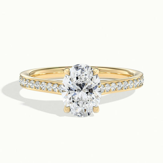 Talia Pavé 1.5 Carat Oval Lab Grown Diamond Side Stone Engagement Ring in 18K Yellow Gold - view 1