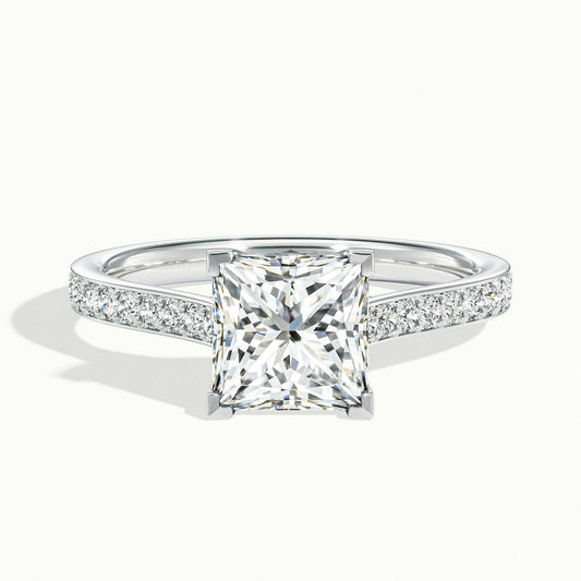 Talia Pavé 2 Carat Princess Lab Grown Diamond Side Stone Engagement Ring in Platinum - view 1