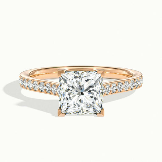 Talia Pavé 4 Carat Princess Lab Grown Diamond Side Stone Engagement Ring in 10K Rose Gold - view 1