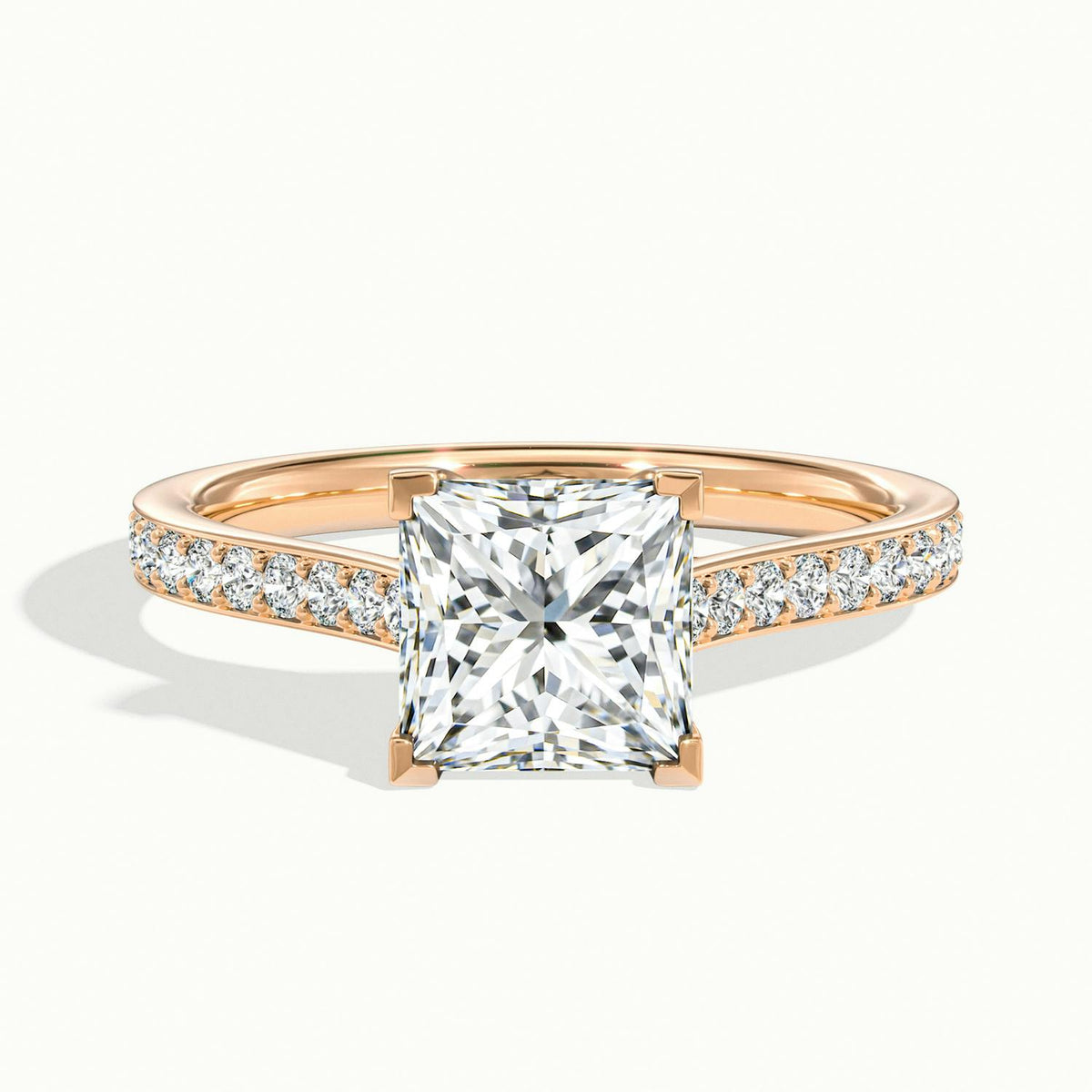 Talia Pavé 1 Carat Princess Lab Grown Diamond Side Stone Engagement Ring in 18K Rose Gold - view 1