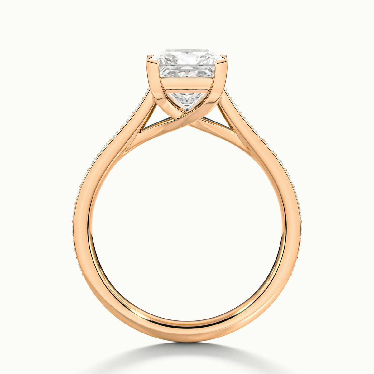Talia Pavé 1 Carat Princess Lab Grown Diamond Side Stone Engagement Ring in 18K Rose Gold - view 3