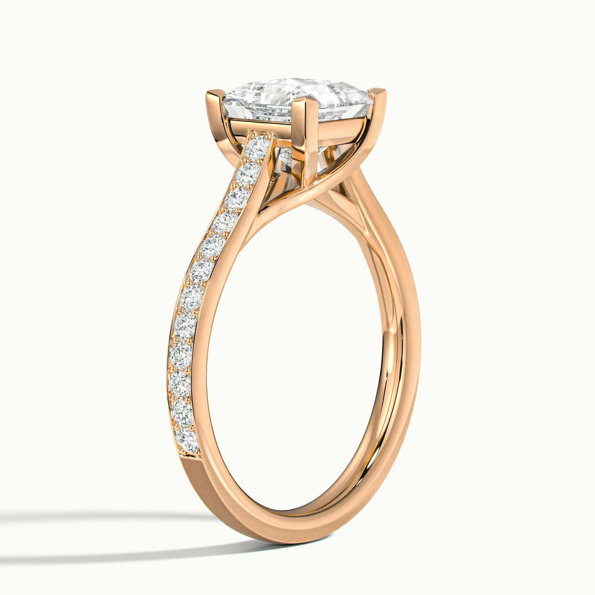 Talia Pavé 1 Carat Princess Lab Grown Diamond Side Stone Engagement Ring in 18K Rose Gold - view 4