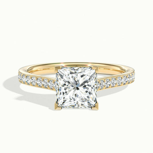 Talia Pavé 5 Carat Princess Lab Grown Diamond Side Stone Engagement Ring in 10K Yellow Gold - view 1