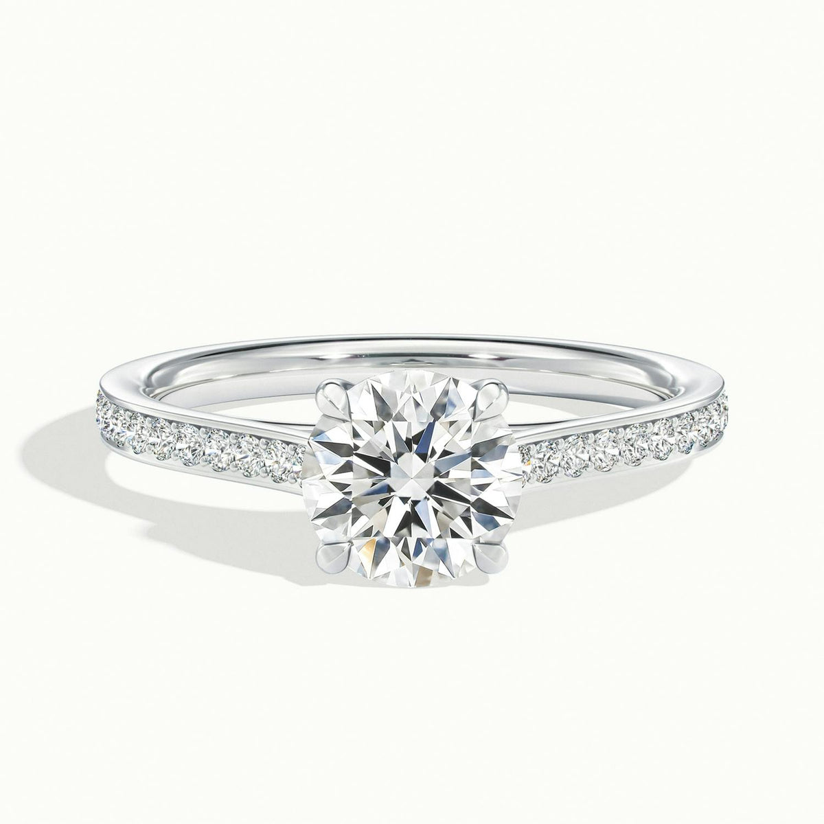 Talia Pavé 2 Carat Round Lab Grown Diamond Side Stone Engagement Ring in 14K White Gold - view 1