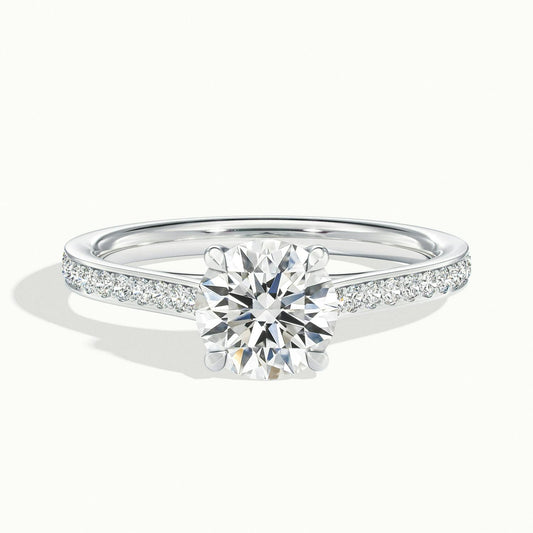 Talia Pavé 2 Carat Round Lab Grown Diamond Side Stone Engagement Ring in Platinum - view 1