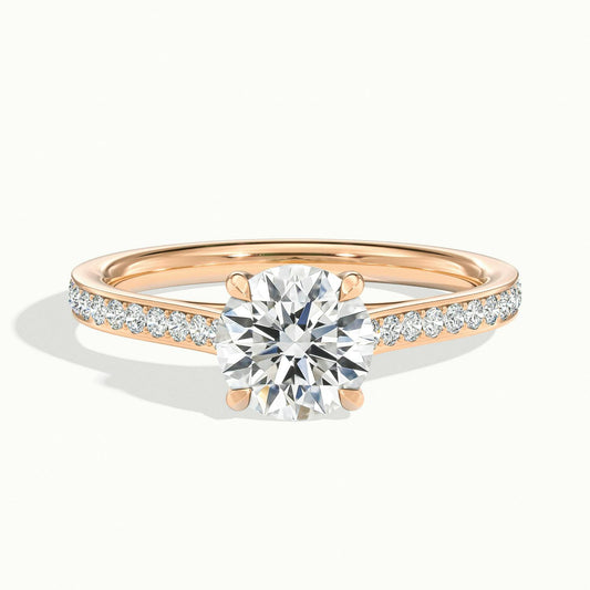 Talia Pavé 5 Carat Round Lab Grown Diamond Side Stone Engagement Ring in 10K Rose Gold - view 1