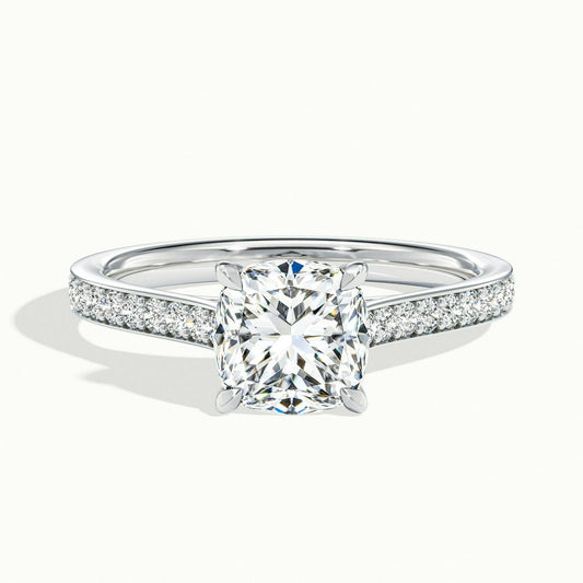 Mira Pavé 4.5 Carat Cushion Lab Grown Diamond Side Stone Engagement Ring in Platinum - view 1