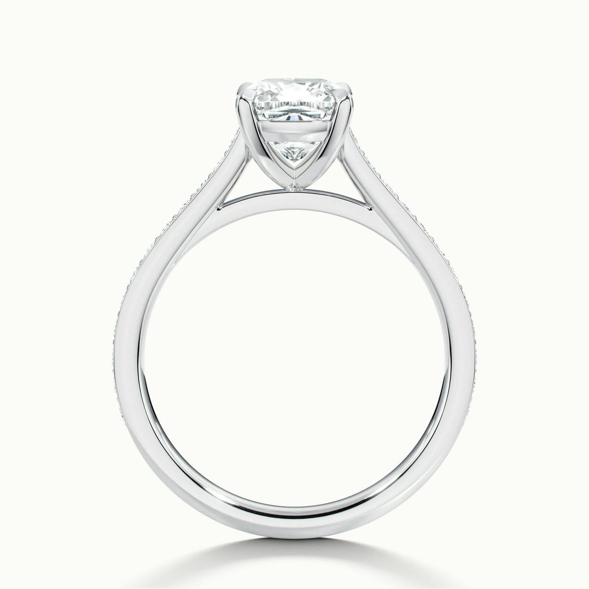 Mira Pavé 1.5 Carat Cushion Lab Grown Diamond Side Stone Engagement Ring in 10K White Gold - view 3