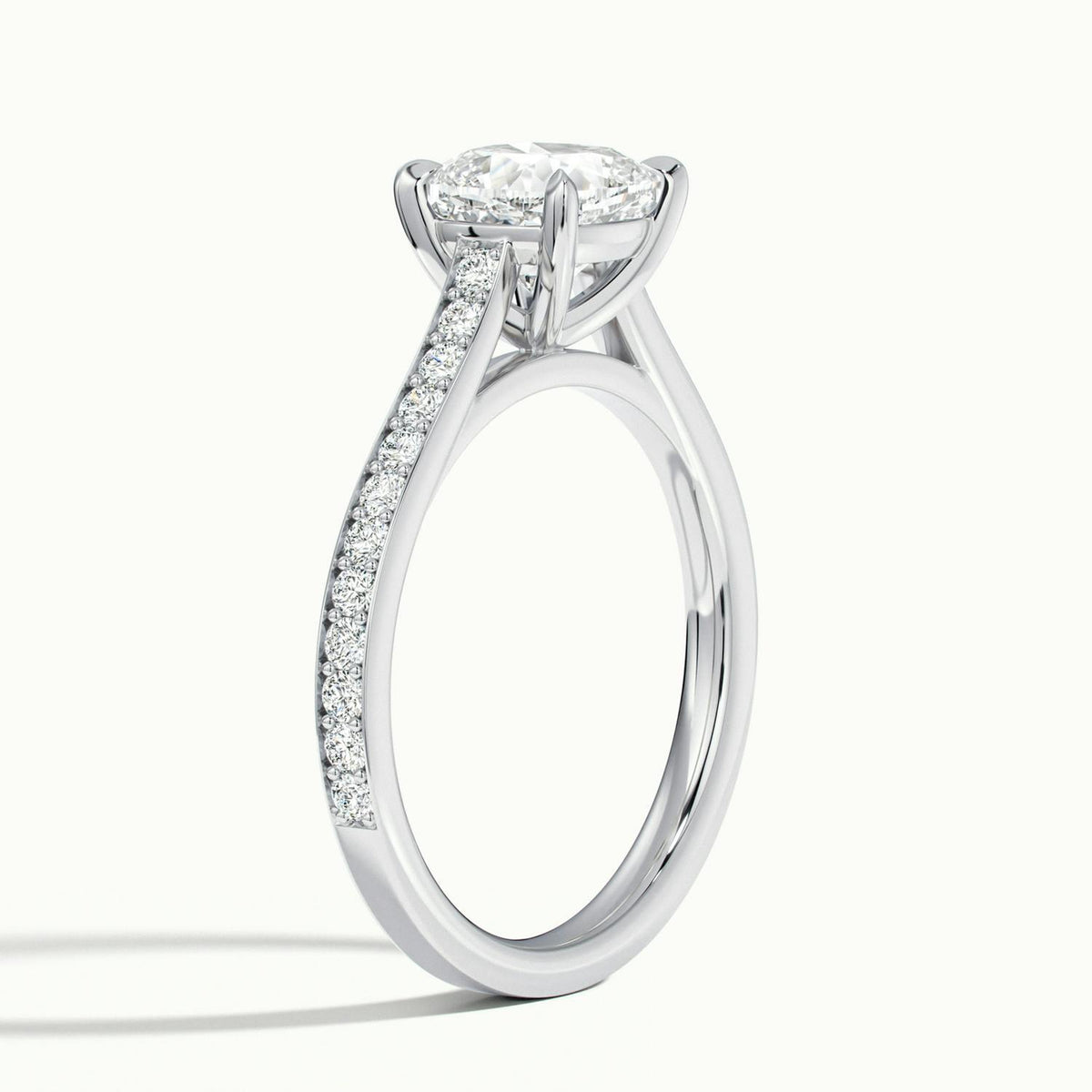 Mira Pavé 1.5 Carat Cushion Lab Grown Diamond Side Stone Engagement Ring in 10K White Gold - view 4