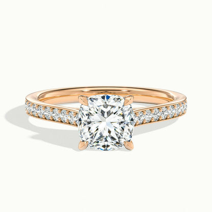 Mira Pavé 4 Carat Cushion Lab Grown Diamond Side Stone Engagement Ring in 14K Rose Gold - view 1