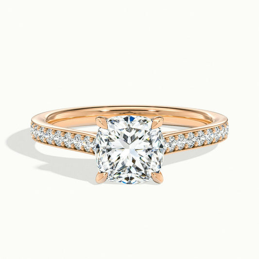 Mira Pavé 2.5 Carat Cushion Lab Grown Diamond Side Stone Engagement Ring in 10K Rose Gold - view 1