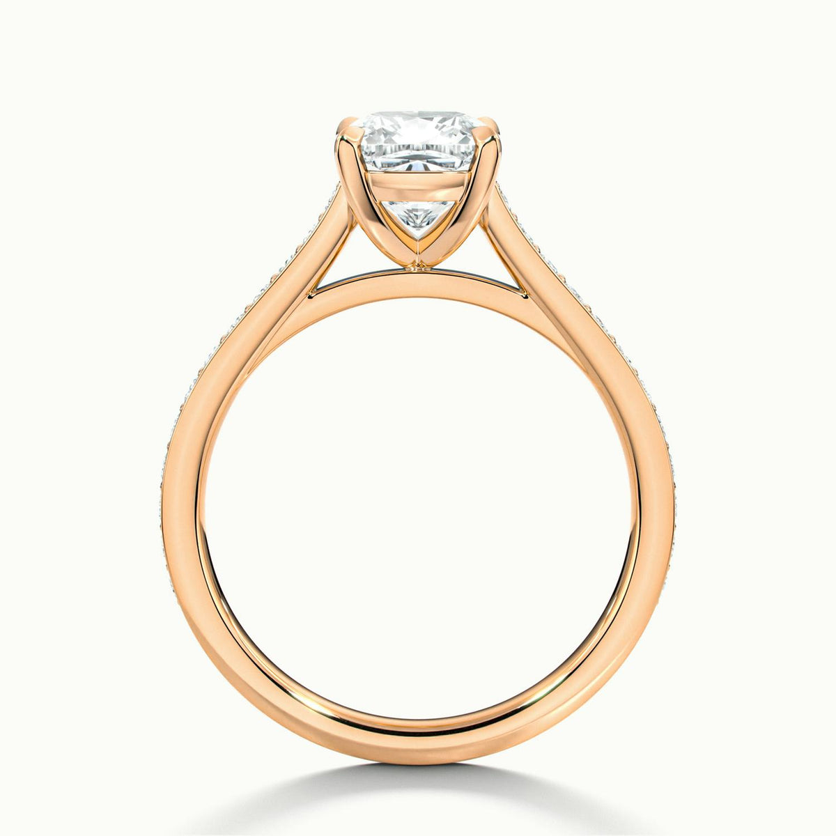 Mira Pavé 4 Carat Cushion Lab Grown Diamond Side Stone Engagement Ring in 14K Rose Gold - view 3