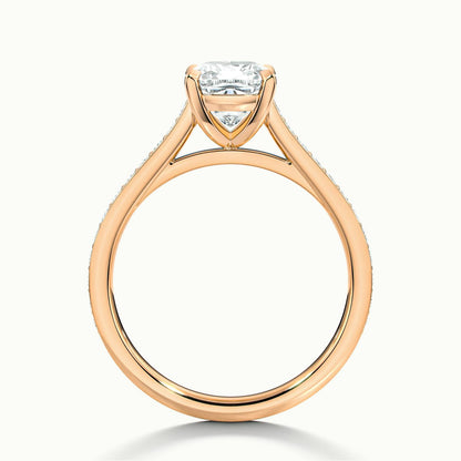 Mira Pavé 4 Carat Cushion Lab Grown Diamond Side Stone Engagement Ring in 14K Rose Gold - view 3