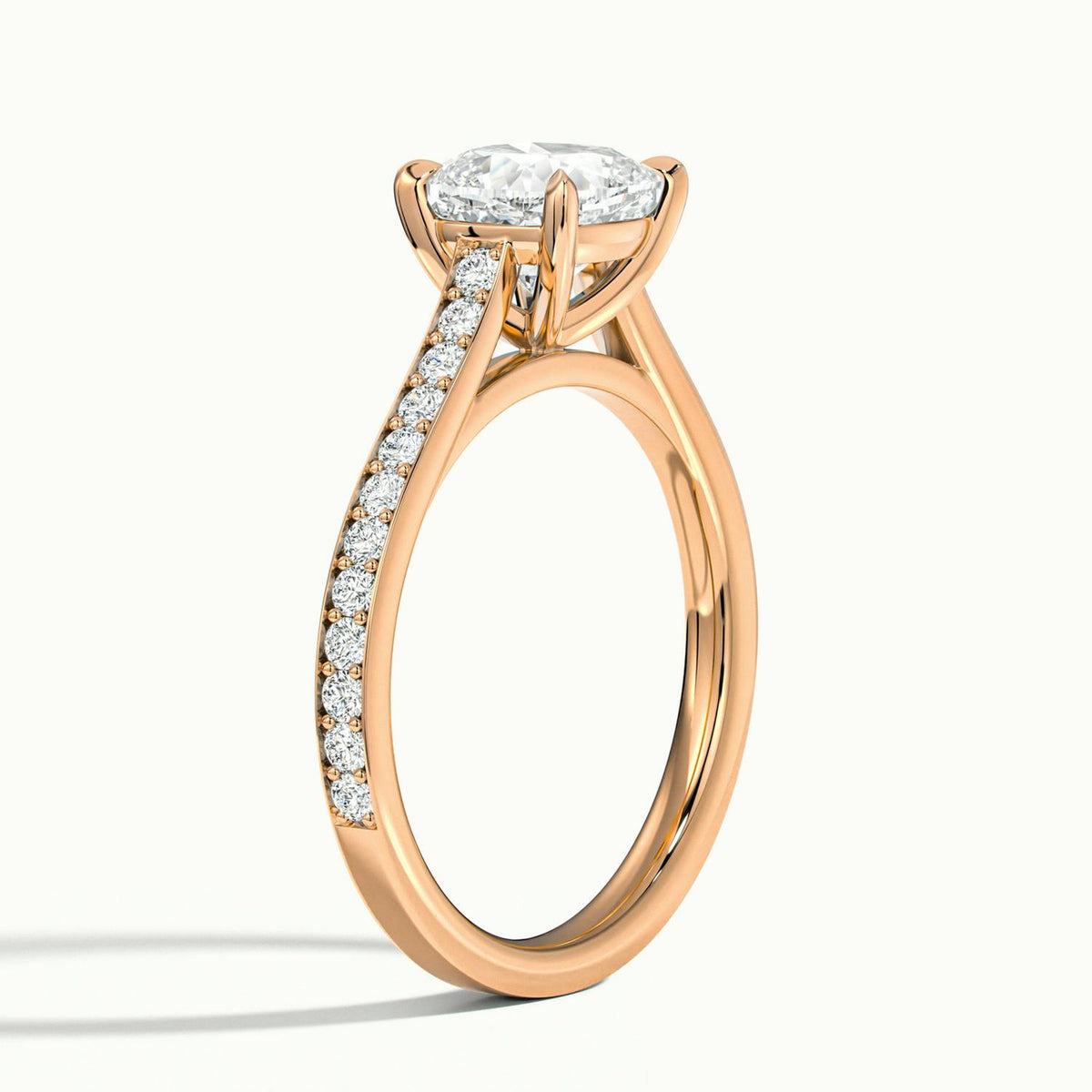 Mira Pavé 4 Carat Cushion Lab Grown Diamond Side Stone Engagement Ring in 14K Rose Gold - view 4
