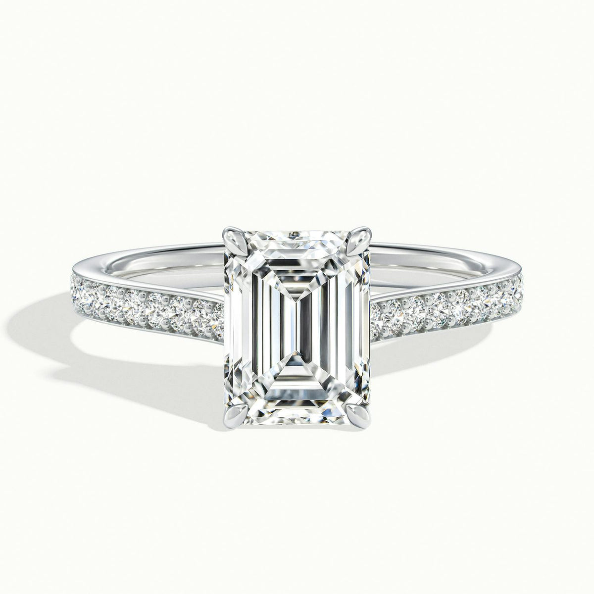 Mira Pavé 4.5 Carat Emerald Lab Grown Diamond Side Stone Engagement Ring in Platinum - view 1