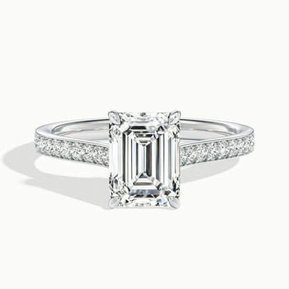 Mira Pavé 3 Carat Emerald Lab Grown Diamond Side Stone Engagement Ring in 14K White Gold - view 1