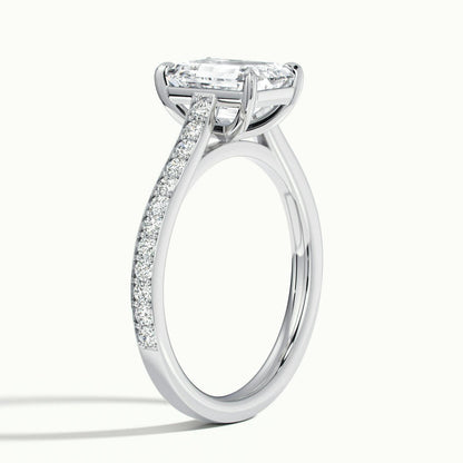 Mira Pavé 4 Carat Emerald Lab Grown Diamond Side Stone Engagement Ring in Platinum - view 4
