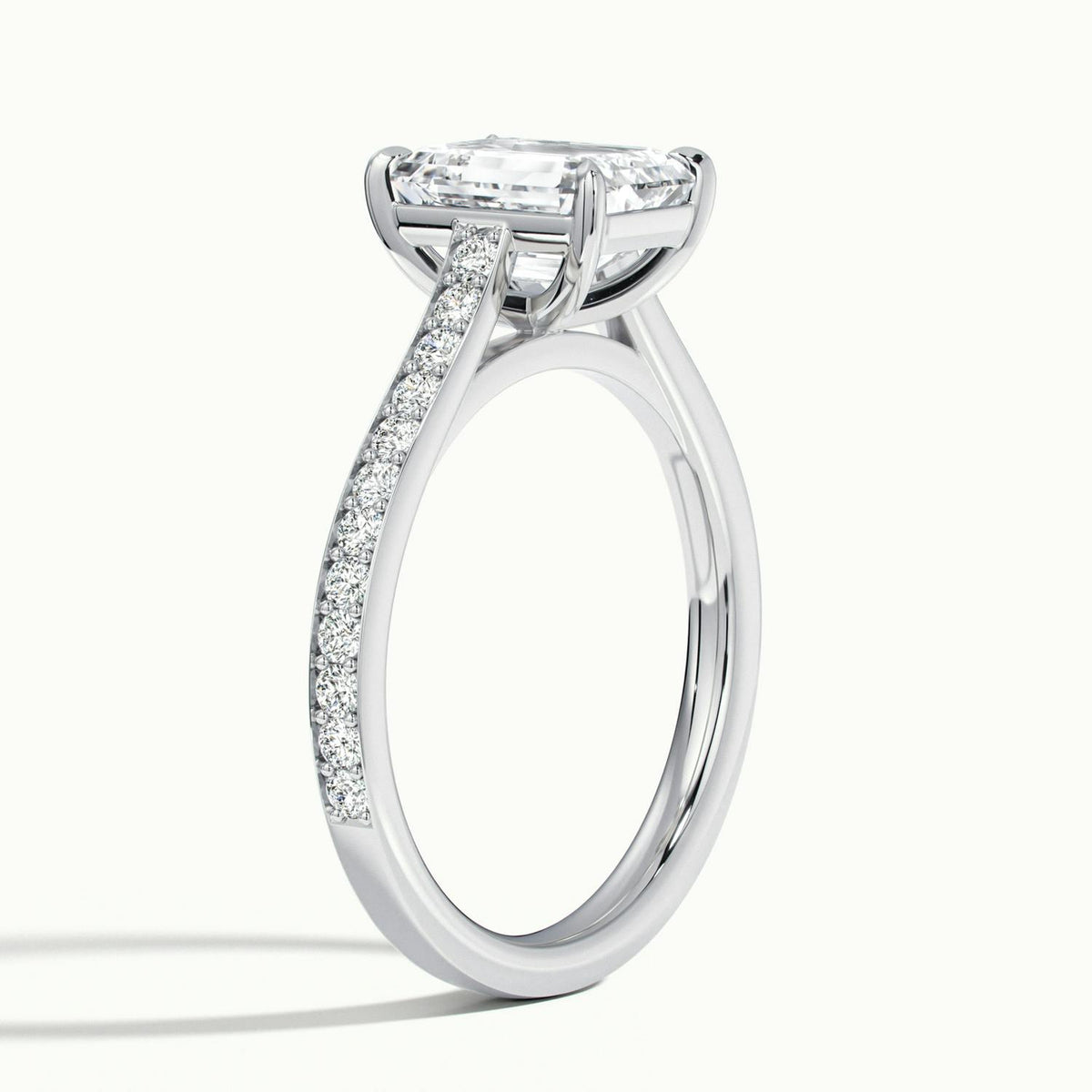 Mira Pavé 5 Carat Emerald Lab Grown Diamond Side Stone Engagement Ring in 10K White Gold - view 4