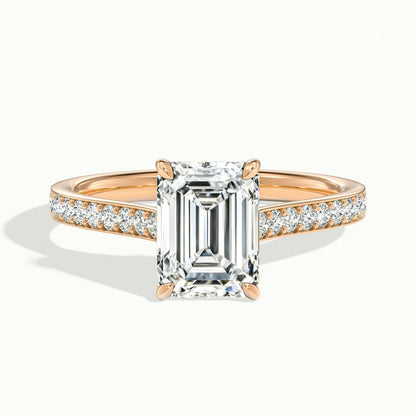 Mira Pavé 2 Carat Emerald Lab Grown Diamond Side Stone Engagement Ring in 10K Rose Gold - view 1